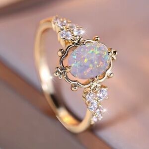 NEW Elegant Gold Opal and Diamond Ring
